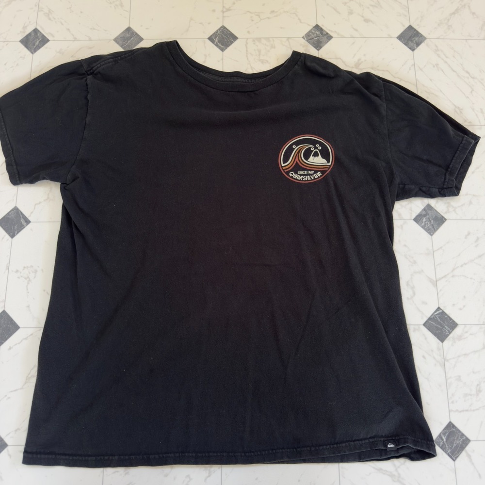 Quiksilver Since 1969 Retro Wave Logo Men's T-Shirt Black Large 100% Cotton